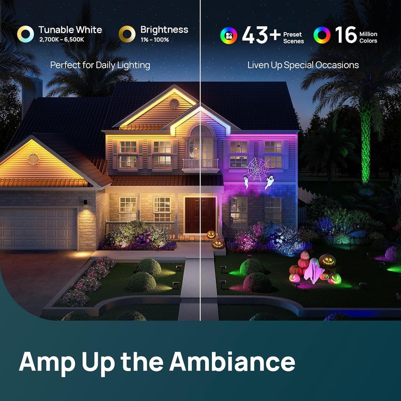 Linkind Smart Solar Spot Lights Outdoor SL5C, Solar Lights Outdoor Spotlight Cool/Warm White/Color Changing, APP/Voice Control IP67 Landscape Lighting for Yard, Garden, Pathway(8 Pack) - Image 5